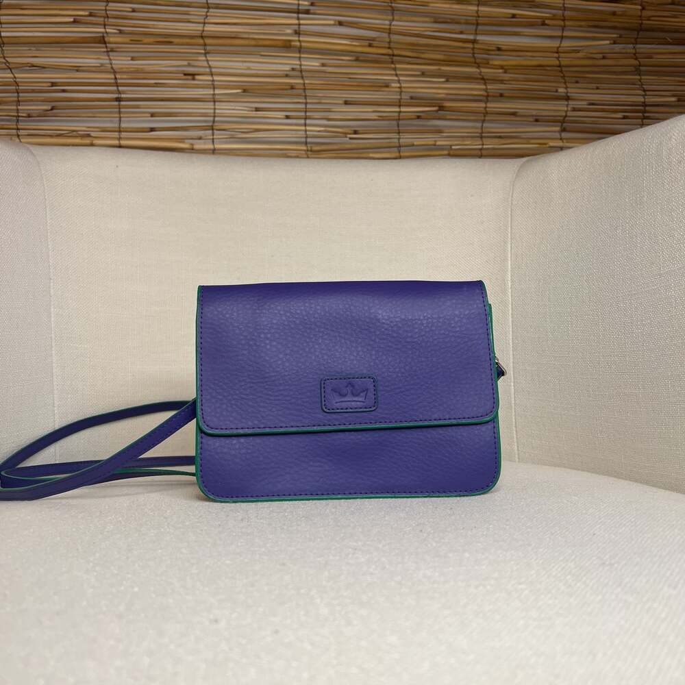 Baekgaard City Hipster Mini Leather Cross-Body Bag - Violet/Kelly